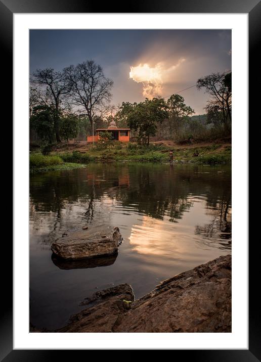 A Sunset on River Sona Framed Mounted Print by Indranil Bhattacharjee