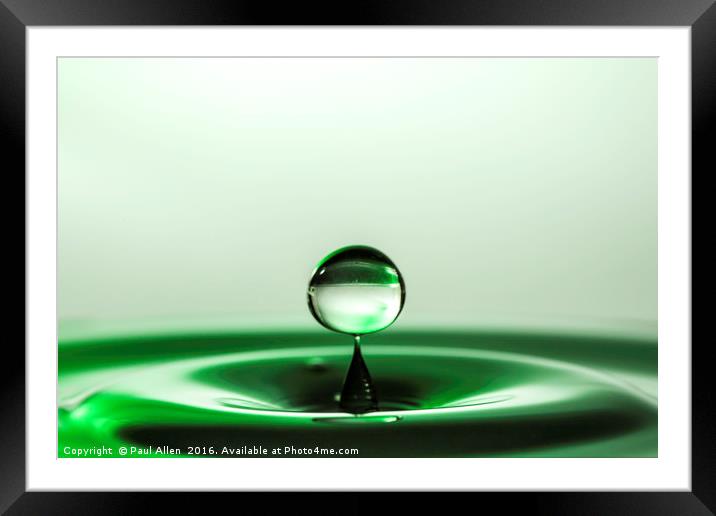 Little green water drop Framed Mounted Print by Paul Allen
