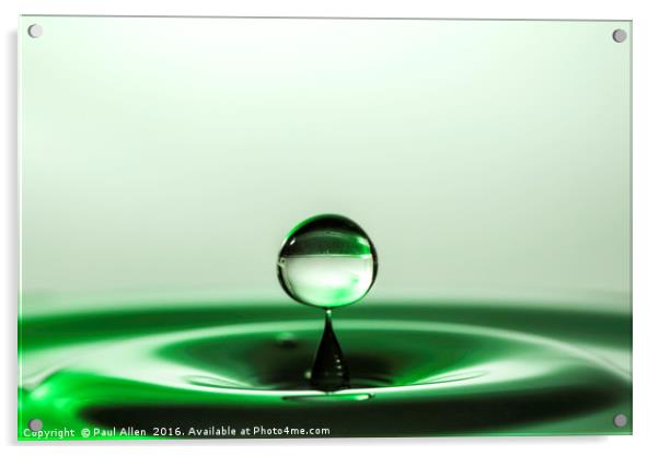 Little green water drop Acrylic by Paul Allen