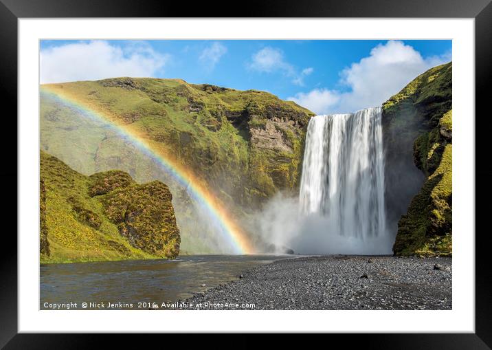 Skogafoss Waterfall and Rainbow south Iceland Framed Mounted Print by Nick Jenkins