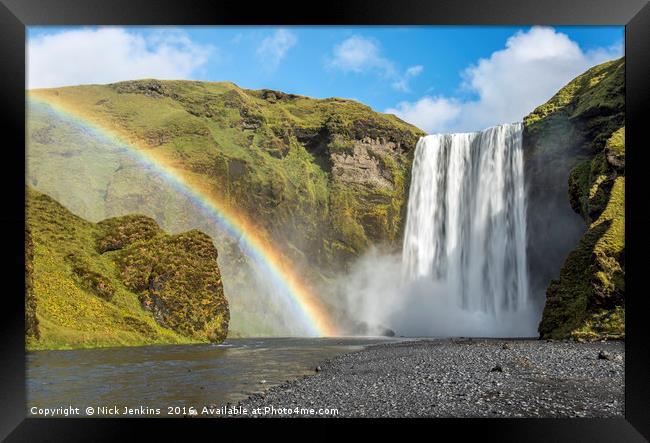 Skogafoss Waterfall and Rainbow south Iceland Framed Print by Nick Jenkins
