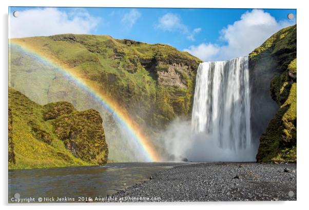Skogafoss Waterfall and Rainbow south Iceland Acrylic by Nick Jenkins