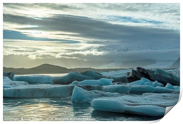 Jokulsarlon Glacial Lake in the Evening Iceland Print by Nick Jenkins