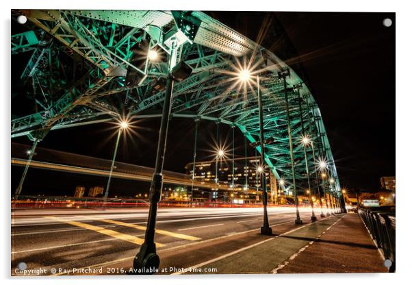Wearmouth Bridge Light Trails Acrylic by Ray Pritchard