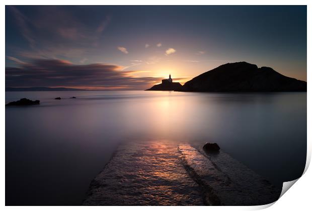 Mumbles lighthouse at dawn Print by Leighton Collins