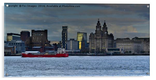 Liverpool city in the evening Acrylic by Derrick Fox Lomax