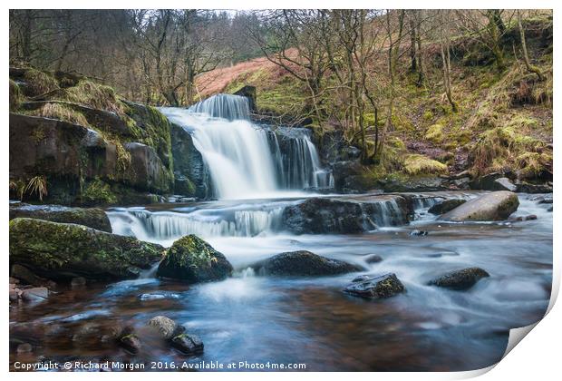 Waterfalls at Blaen y Glyn, Brecon Beacons. Print by Richard Morgan