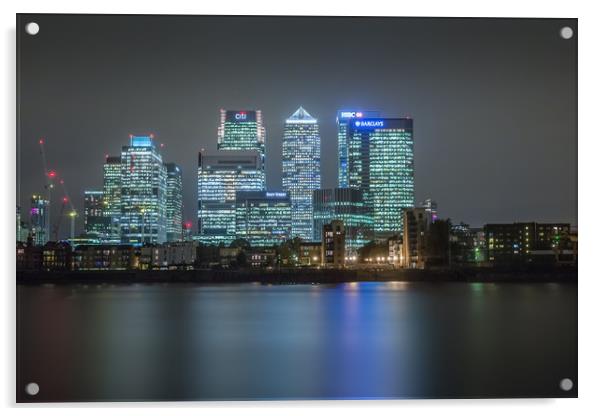 Docklands London Skyline at night Acrylic by Ian Hufton