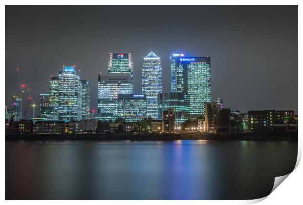 Docklands London Skyline at night Print by Ian Hufton