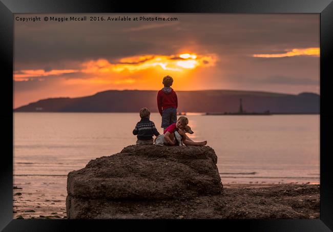 Brothers at  Fort Bovisands, Plymouth at sunset Framed Print by Maggie McCall