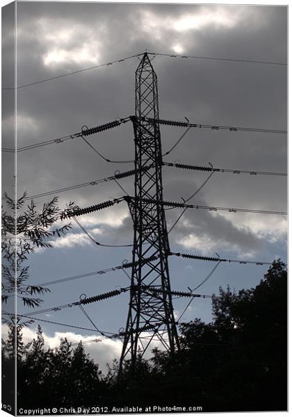 Silhouette of a Pylon Canvas Print by Chris Day