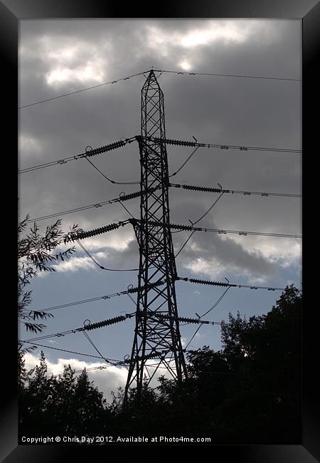 Silhouette of a Pylon Framed Print by Chris Day
