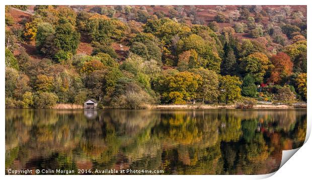 Rydal Water Boathouse Autumn Reflections Print by Colin Morgan