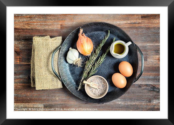 iron pan with ingredients Framed Mounted Print by Silvio Schoisswohl