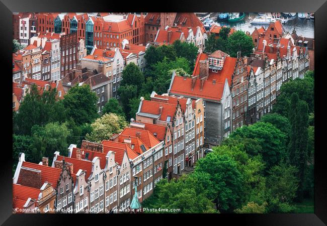 Aerial view of colorful houses in Old Town, Gdansk Framed Print by Andrei Bortnikau