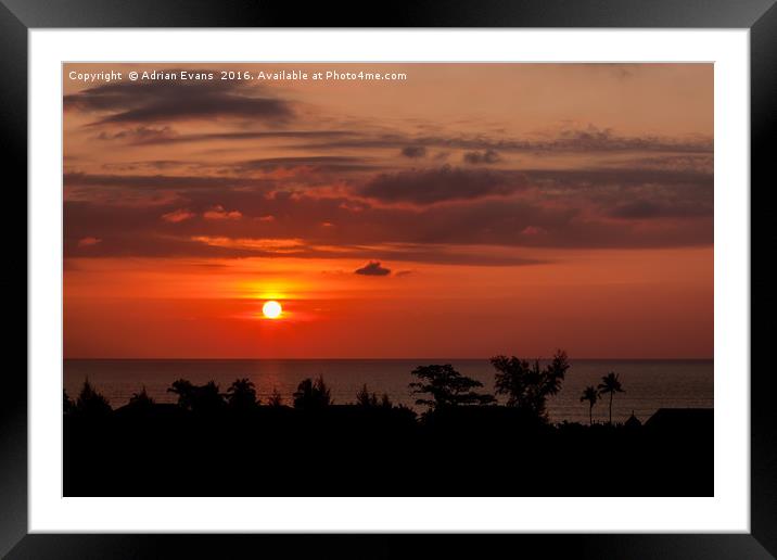 Sunset Silhouette Framed Mounted Print by Adrian Evans