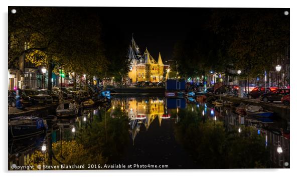 Amsterdam at night canal Acrylic by Steven Blanchard