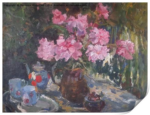 Flowers, Russian oil painting Print by Marianne Mhitaryan