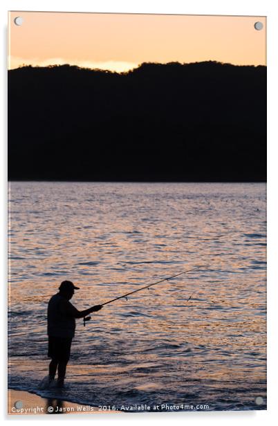 Silhouette of a tico fishing Acrylic by Jason Wells