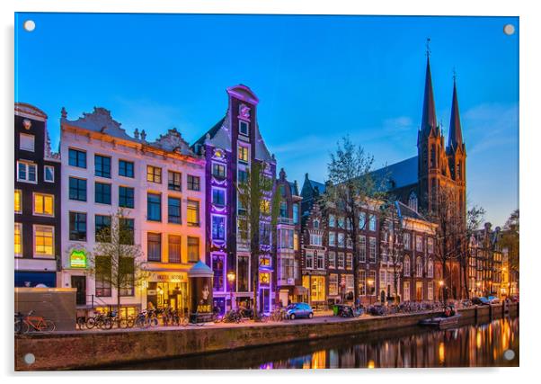Amsterdam Singel canal illuminated Acrylic by Marcel de Groot