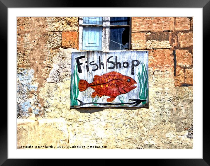 Artistic Fish Shop Sign on a Character Wall Framed Mounted Print by john hartley