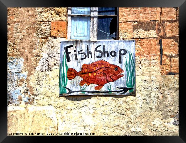 Artistic Fish Shop Sign on a Character Wall Framed Print by john hartley