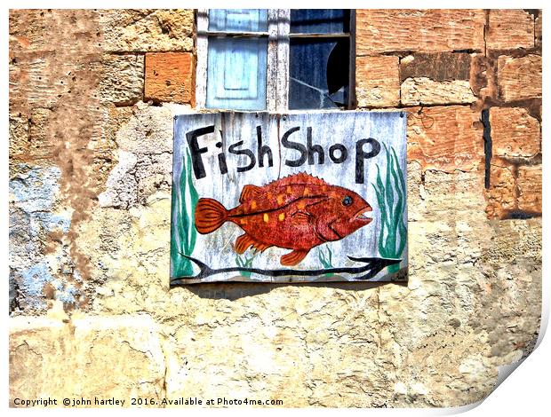 Artistic Fish Shop Sign on a Character Wall Print by john hartley