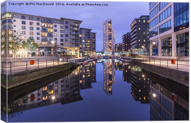 Blue Hour, Leeds Dock Reflections Canvas Print by Phil MacDonald