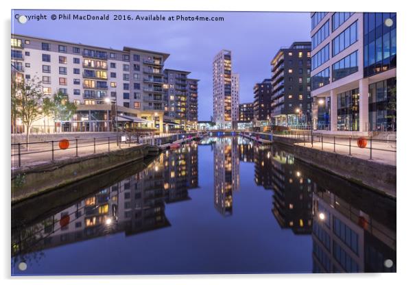 Blue Hour, Leeds Dock Reflections Acrylic by Phil MacDonald