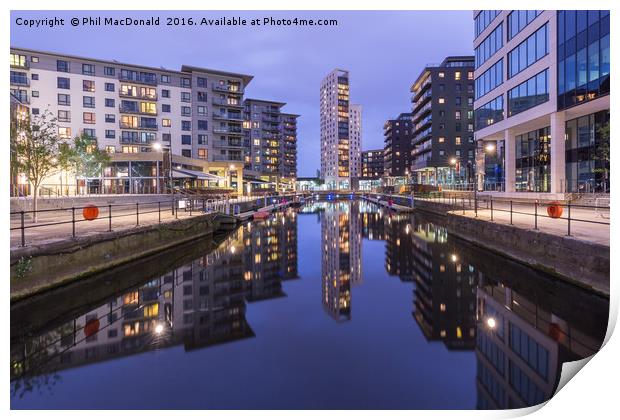 Blue Hour, Leeds Dock Reflections Print by Phil MacDonald