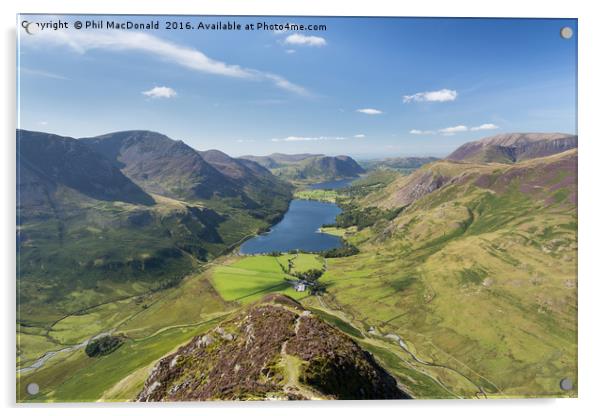 Birds Eye View, Buttermere and Crummock Water Acrylic by Phil MacDonald