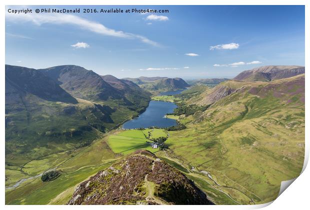 Birds Eye View, Buttermere and Crummock Water Print by Phil MacDonald