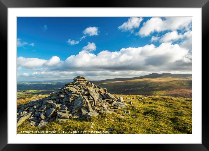 Summit Cairn Fan Frynych Brecon Beacons Framed Mounted Print by Nick Jenkins