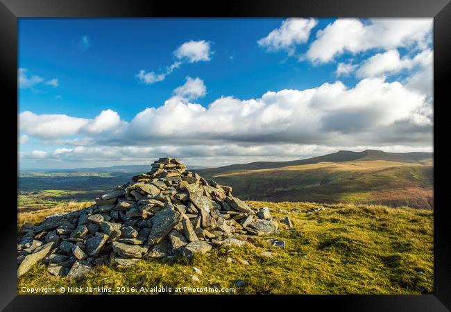 Summit Cairn Fan Frynych Brecon Beacons Framed Print by Nick Jenkins