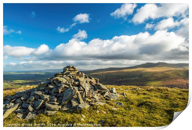 Summit Cairn Fan Frynych Brecon Beacons Print by Nick Jenkins