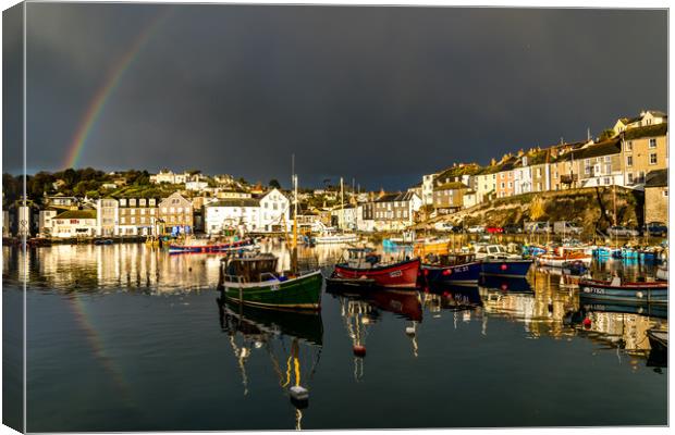 Rainbow at Mevagissey harbor Canvas Print by Michael Brookes