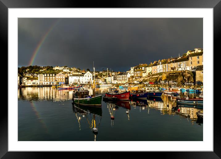Rainbow at Mevagissey harbor Framed Mounted Print by Michael Brookes