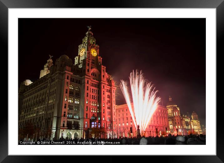 Liver Building Fireworks Framed Mounted Print by David Chennell