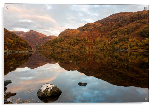 Loch Hourn Autumnal Reflections Acrylic by Derek Beattie