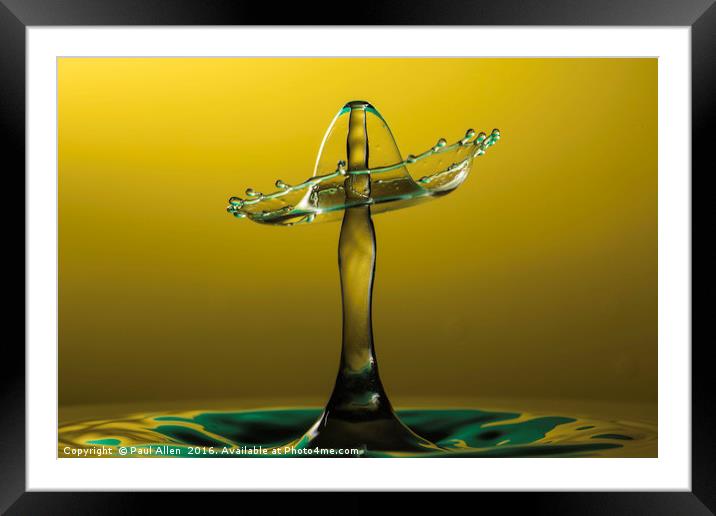 Sombrero shaped water drop Framed Mounted Print by Paul Allen