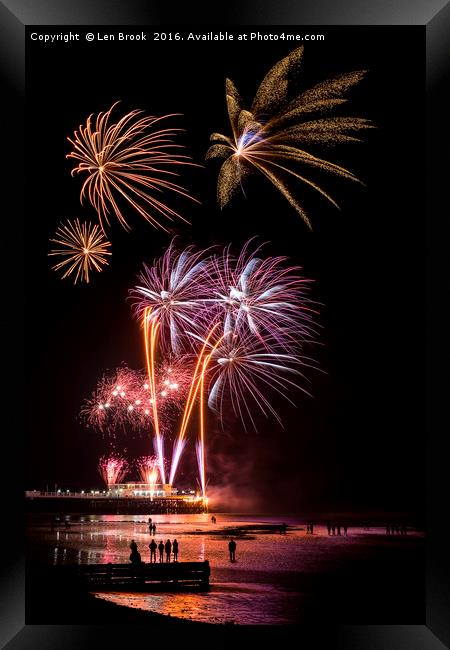 Worthing Beach Fireworks November 2016 Framed Print by Len Brook