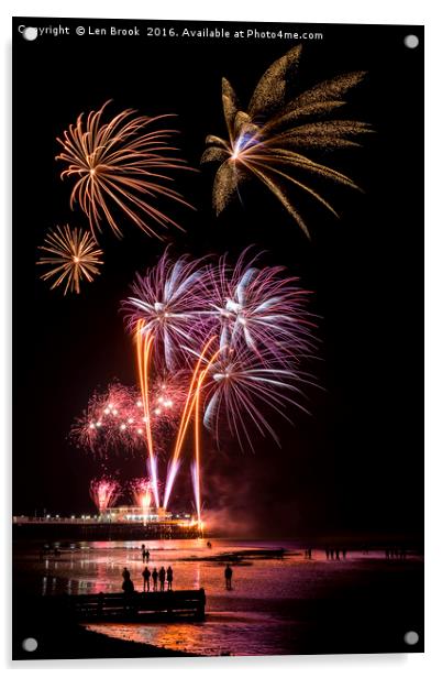Worthing Beach Fireworks November 2016 Acrylic by Len Brook