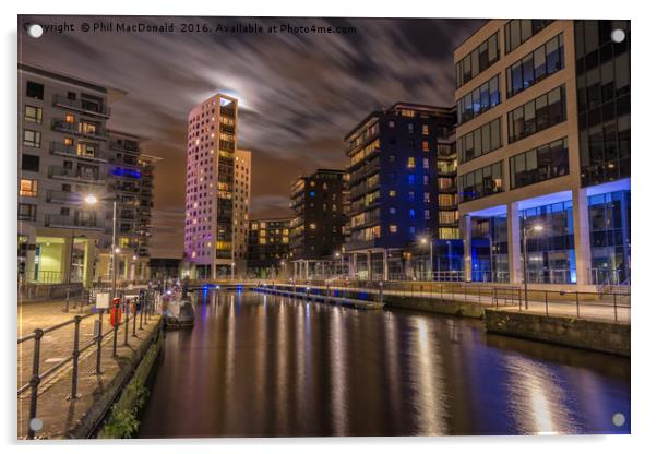 Leeds Dock, Full Moon Acrylic by Phil MacDonald