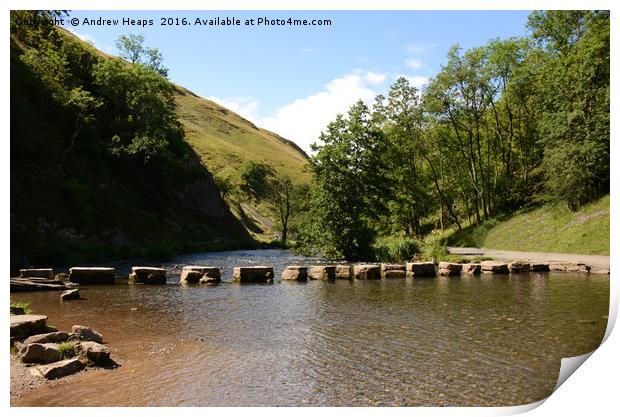 River Crossing Adventure over stepping stones Print by Andrew Heaps