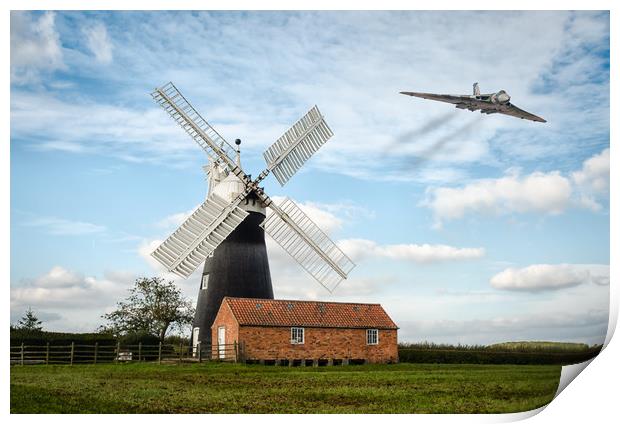 The Vulcan flying over leveton windmill Print by Jason Thompson