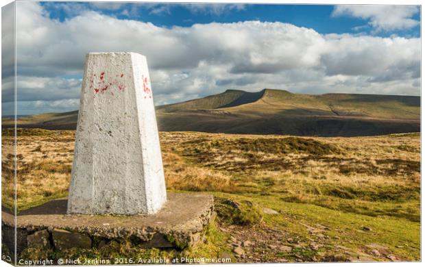 Trig Point on Fan Frynych in the Brecon Beacons Canvas Print by Nick Jenkins
