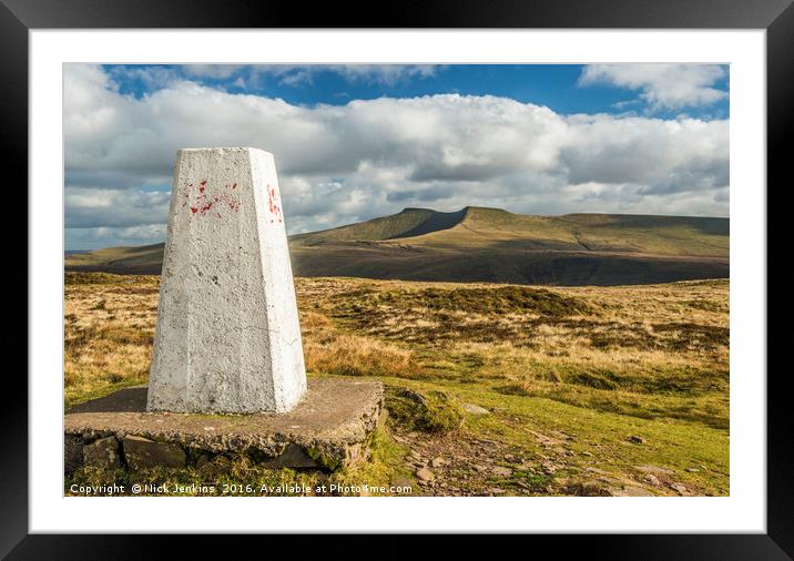 Trig Point on Fan Frynych in the Brecon Beacons Framed Mounted Print by Nick Jenkins