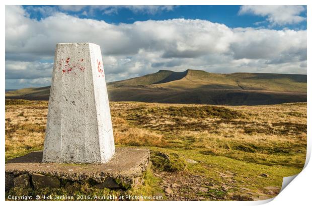 Trig Point on Fan Frynych in the Brecon Beacons Print by Nick Jenkins