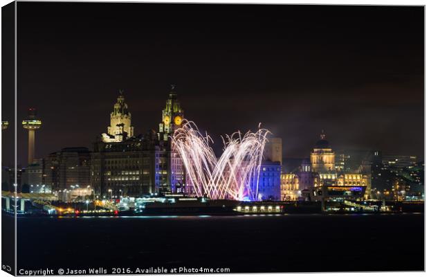 Fireworks on the Liverpool waterfront Canvas Print by Jason Wells