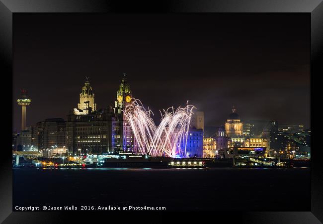 Fireworks on the Liverpool waterfront Framed Print by Jason Wells